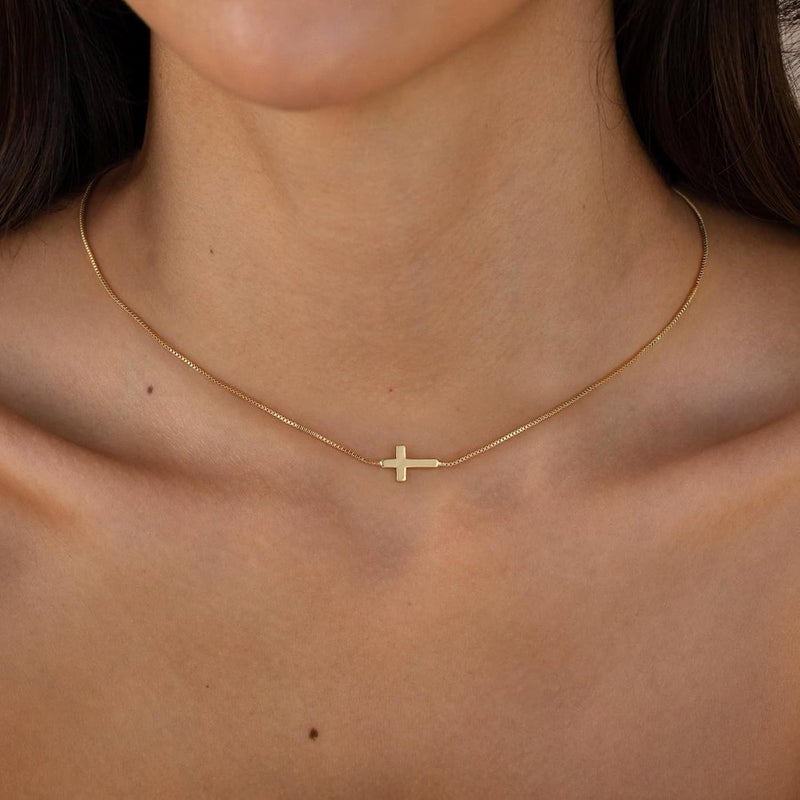 Rotnso Cross Necklace for Women 14K Gold Silver Plated Dainty Small Cross Pendant Choker Simple Trendy Cute Cross Charm Chain Necklace Easter Basket Stuffers Baptism Religious Faith Jewelry Gift - Image 3